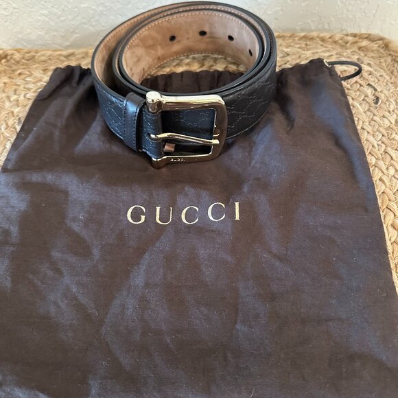 🖤 Authentic Gucci Brown Leather Embossed GG Belt | Gold Buckle | Size 90/36 - Picture 6 of 8